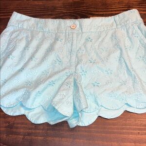 Crown & Ivy Foamy Aqua Shelby Eyelet Scalloped Shorts